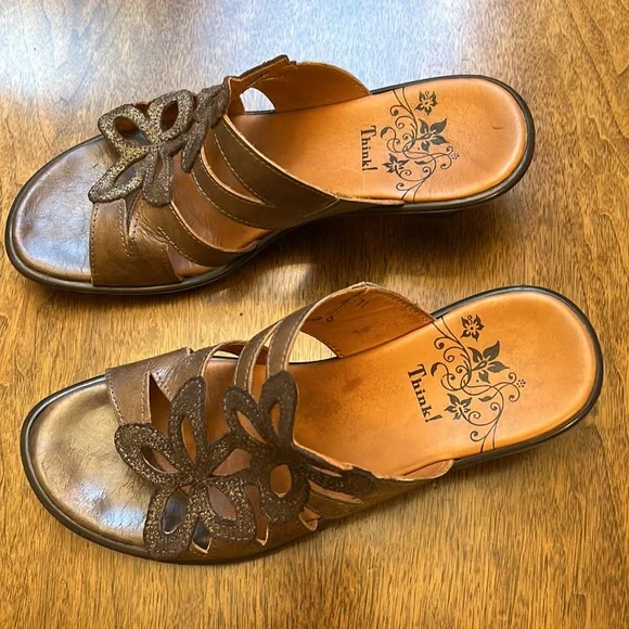 Think! Brown Floral Sandal EU 38 Kitten Heel - Picture 4 of 8